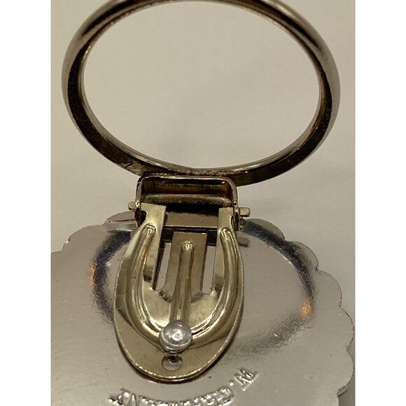 Vintage W. Germany Filigree Silver & Black Round Brooch Pin With Scalloped Edge - Picture 8 of 8